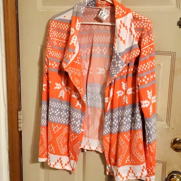 Jackets & Blazers - Large Orange, Gray, White Sweater Cardigan